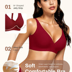 Gailife Deep V Jelly Bras for Women No Underwire Wireless Seamless Push Up Bra Comfort Support Plunge Bralette Full Coverage -Deep Red,L
