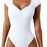 OQQ Women Bodysuit Short Cap Sleeves Tummy Control One Piece Going Out Tops