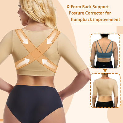 Upper Arm Shaper Compression Sleeves For Women Post Surgery Slimming Posture Corrector Tops Shapewear，Beige，Small