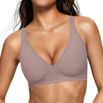 OEAK Womens Deep V Bras Wireless Comfortable Bra Supportive No Underwire Bras Tshirt Push Up Bralettes Plunge Seamless Bra Grey L