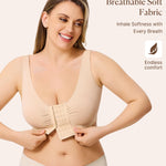 BRABIC Front Closure Post Surgery Minimizer Bras for Women Full Coverage Surgical Wireless Everyday Bras (Beige,Large)