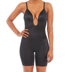 SPANX SPANXshape Suit Your Fancy Plunge Low-Back Mid-Thigh Bodysuit - Comfortable One Piece - Medium Compression - Seamless - Very Black - Medium