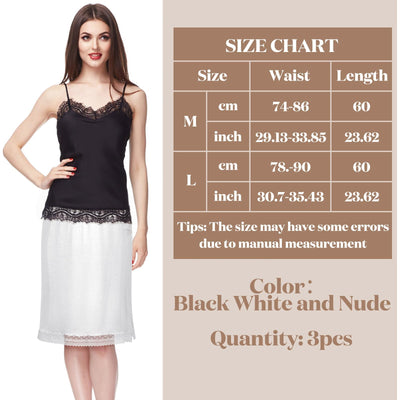 Lasnten 3 Pcs Women's Half Slips for Under Dresses Extenders Lace Trim Underskirt Above Knee Skirt Long Underskirt(Large)