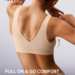 Vertvie Wireless Jelly Bras for Women Seamless No Underwire Push Up Bra Supportive Full Coverage Older Sport T-Shirt Bralette(Sand,X-Large)