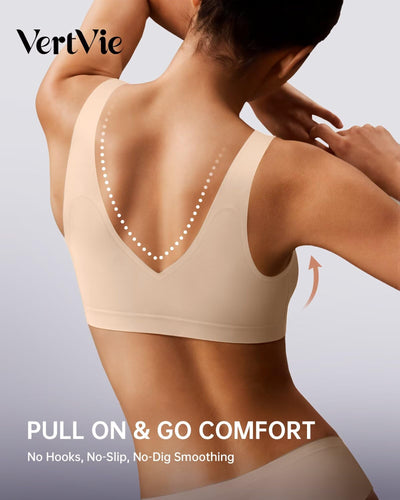 Vertvie Wireless Jelly Bras for Women Seamless No Underwire Push Up Bra Supportive Full Coverage Older Sport T-Shirt Bralette(Sand,X-Large)