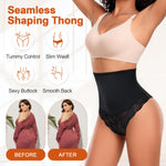 Werena Women Shapewear Tummy Control Thong Underwear High Waisted Body Shaper Panties Lace Shaping Girdle Thongs(Black, Medium)