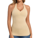 JOYSHAPER Compression Halter Tops with Built in Bra Tummy Control Shapewear Camisoles for Women Body Shaper V-Neck Camisole Top Nude XL