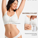 BRABIC Front Closure Bras for Women Compression Surgical Bra No Underwire Full Coverage Wireless Bralette, White, M