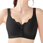 Gailife V Neck Jelly Front Closure Bras for Women Wireless Mastectomy Bralettes Full Coverage Comfortable Seamless Support Bra, Black, L