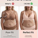 OEAK Womens Deep V Bras Comfortable Bras Support Push Up Bralettes no Underwire Bras Low Cut Plunge Seamless Tshirts Bras Jacquard Nude L