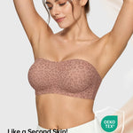 Vertvie Womens Strapless Bra Jelly Push Up Seamless Bandeau Bra Wireless Non Slip Silicone Tube Top Bras Padded Bralette(Leopard Light Coffee,Medium)