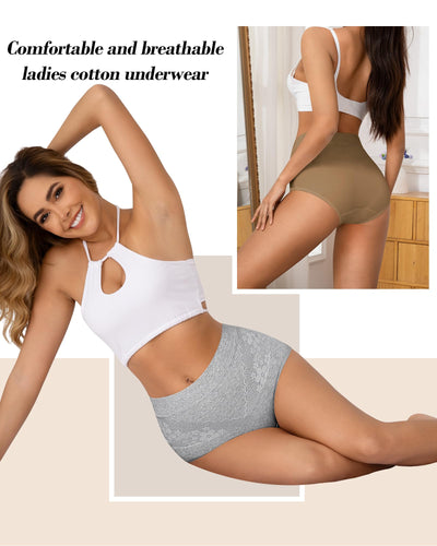 IROCUE High Waisted Underwear for Women Cotton Full Coverage Briefs Soft Strech Ladies Breathable Panties Pack L