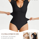 BRABIC Short Sleeve Shapewear Bodysuit for Women Tummy Control V Neck Backless Seamless Body Shaper(Black, Medium)