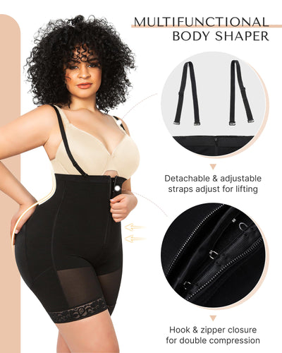 SHAPELLX Tummy Control Shapewear for Women Faja Colombianas Bodysuit Open Bust Mid Thigh Body Shaper Shorts Large Size