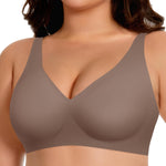 Werena Womens Deep V Bras Jelly Wireless Push Up Everyday Seamless Bra No Underwire Supportive Lifting Tshirt Bralette (Coffee,XL)