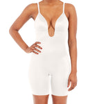 SPANX SPANXshape Suit Your Fancy Plunge Low-Back Mid-Thigh Bodysuit - Comfortable One Piece - Medium Compression - Seamless - Linen - Medium
