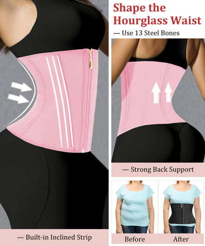 GainKee Waist Trainer for Women Corset Workout Cincher Body Shaper Tummy Control Shapewear Sweat Trimmer Latex Zipper Pink 3XL