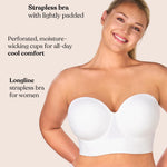 HSIA Strapless Bras for Women, Longline Corset for Large Bust Plus Size Supportive Bustier Minimizer Convertible Bandeau, White 34DD