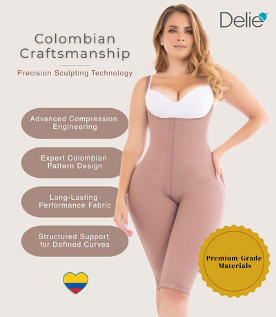 FAJAS DISENOS D'PRADA DELIÉ Shapewear for Women Postpartum – Colombian High Compression Faja, Knee Length Open Bust Powernet with Hook Rows