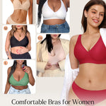 Wireless Bra Push Up Seamless Bras for Women Comfy No Underwire Bra Supportive Bralettes Deep V Comfortable Tshirt Bras Red L