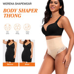 Werena Tummy Control Thong Shapewear for Women High Waisted Body Shaper Panties Shaping Thong Girdle Underwear(03# Mid Rise Lace Beige(smoothing),3X-Large)