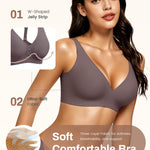 Gailife Deep V Jelly Bras for Women No Underwire Wireless Seamless Push Up Bra Comfort Support Plunge Bralette Full Coverage -GR,L Grey