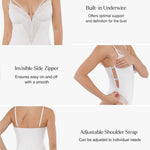 Popilush White Corset Lace Body Suits Womens Shapewear Tummy Control Thong Bodysuits V Neck Underwired Side Zipper Party Club Going Out Outfits