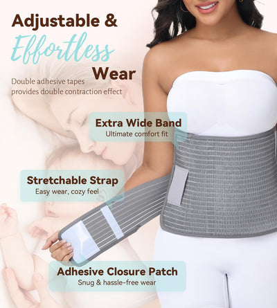 SHAPSHE Postpartum Belly Band Abdominal Binder Post Surgery Belly Binder Post Partum Belly Wraps Grey