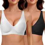 Werena Jelly Wireless Bras for Women Deep V Push Up Everyday Bra No Underwire Supportive Plunge Seamless Tshirt Comfy Bralette (Black+White,M)