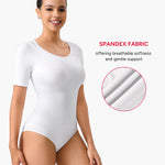 Nebility White Bodysuit for Women Shapewear Tummy Control Seamless Body Shaper Short Sleeve Body Suits for Womens Crew Neck Tank Tops