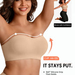 Vertvie Strapless Bra Wireless Non-Slip Push Up Bandeau Bras for Women Full Support Tube Tops Padded Bralette S-Large Breasts(Praline,Medium)