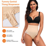 Werena Tummy Control Thong Shapewear for Women High Waisted Body Shaper Panties Shaping Thong Girdle Underwear(03# Mid Rise Lace Beige(smoothing),3X-Large)