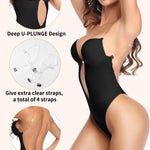 JOYSHAPER Women Plunging Deep V-Neck Strapless Backless Bodysuit Seamless Thong Full Body Shapewear for Wedding Party Black M