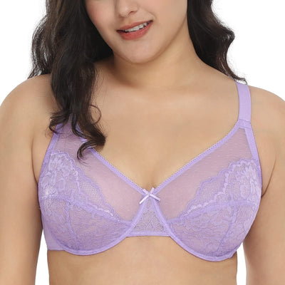 HSIA Minimizer Bras for Women Enchante Full Coverage Underwire Bras Plus Size Lifting Floral Lace Bra for Heavy Breast Purple