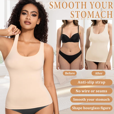 ONEW Shapewear Camisoles Seamless Tummy Control Compression Tank Tops Waist Trainer Body Shaper for Women,Beige,Small