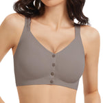 Gailife V Neck Front Closure Bras for Women Wireless Full Coverage Mastectomy Bralettes Comfortable Seamless Everyday Bra, Grey, XL