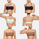 OEAK Womens Strapless Bras Jelly Push Up Bandeau Bra Non Slip Wireless Supportive Padded Bras Seamless Comfortable Tube Bra Coffee Large