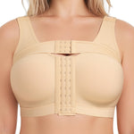 BRABIC Compression Bra Post Surgery - Mastectomy Bras for Women Front Closure with Removable Breast Support Band (Beige,Large)