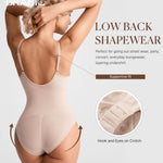 BRABIC Shapewear Bodysuits for Women Tummy Control Shapewear Seamless Backless V-Neck Tops with Built-in Bra(Beige, Small)