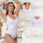 ONEW Shapewear Bodysuit for Women Tummy Control Seamless Body Suits Deep V Neck Body Shaper Going Out,White,Medium