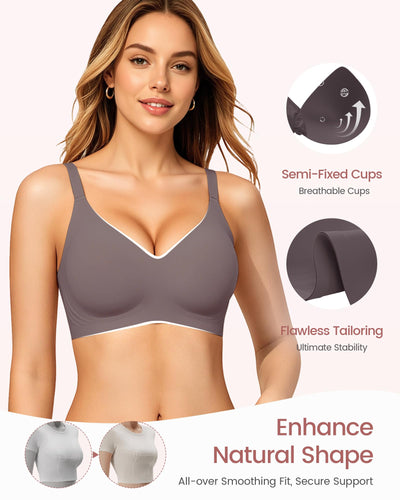 Gailife Smooth Wireless Jelly Bras for Women No Underwire Seamless Push Up Bra Full Coverage Soft Suppor Tshirt Bralettes -GR,S Grey
