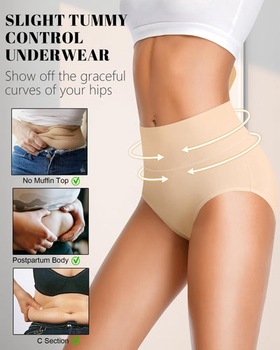 Eiggam High Waisted Underwear for Women Soft Breathable Postpartum Underwear for Women Cotton Full Coverage Briefs Tummy Control Women's Panties(L)