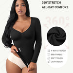 FeelinGirl Tummy Control Shapewear Compression Shirt Women Long Sleeve Shapewear Top Slimming Body Shaper V Neck Black Large