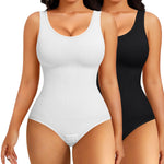 Nebility 2 Piece Shapewear Bodysuit for Women Tummy Control Slim Fit Sleeveless Round Neck Body Suit (Black/White 2pk, X-Large-XX-Large)