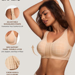 BRABIC Post Surgery Compression Bras for Women's Front Closure Full Coverage Surgical Bra with Adjustable Straps Wireless Bralette, Beige, L
