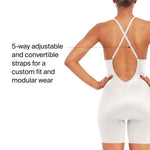 SPANX SPANXshape Suit Your Fancy Plunge Low-Back Mid-Thigh Bodysuit - Comfortable One Piece - Medium Compression - Seamless - Linen - Medium