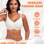 Wireless Jelly Bras for Women No Underwire Scalloped Full Coverage Push Up Padded Bra Comfortable Tshirt Bralettes(A2# White(Jacquard Pattern),Small)