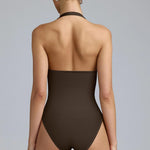 OQQ Women Halter Neck Bodysuits 2 Pack Sleeveless Shapewear One Piece Leotard Shirt Going Out Tops