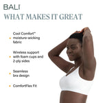 Bali Women's Comfort Revolution Shaping Wirefree Bra DF3488, White Tropic, Small