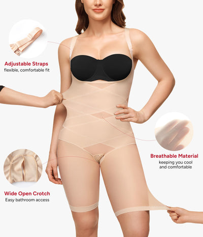 Nebility Open Bust Shapewear Bodysuit for Women - Full Body Shapewear Faja Body Shaper Tummy Control Girdle